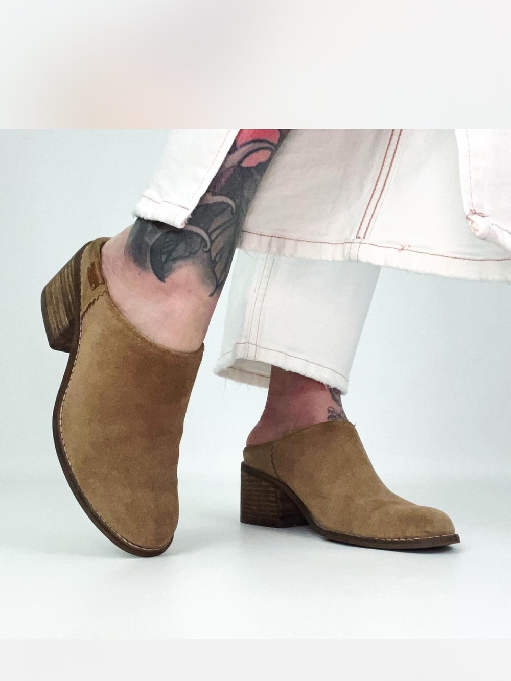 Toms Summer Leila Suede Mule Cogs Womens 7.5 Toffee Slip On Comfort Block Heel